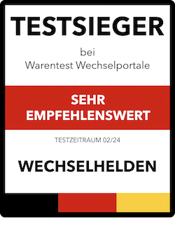 Testsieger-Warentest Testsieger im Bereich Warentest Wechselportale mit dem Ergebnis "Sehr empfehlenswert"